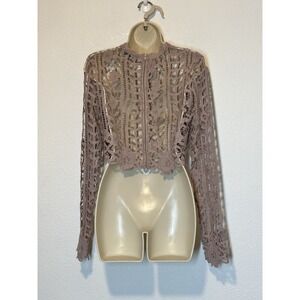 Tobi Womens Large Open Crochet Knit Crop Top Pink Purple Boho Coquette Festival